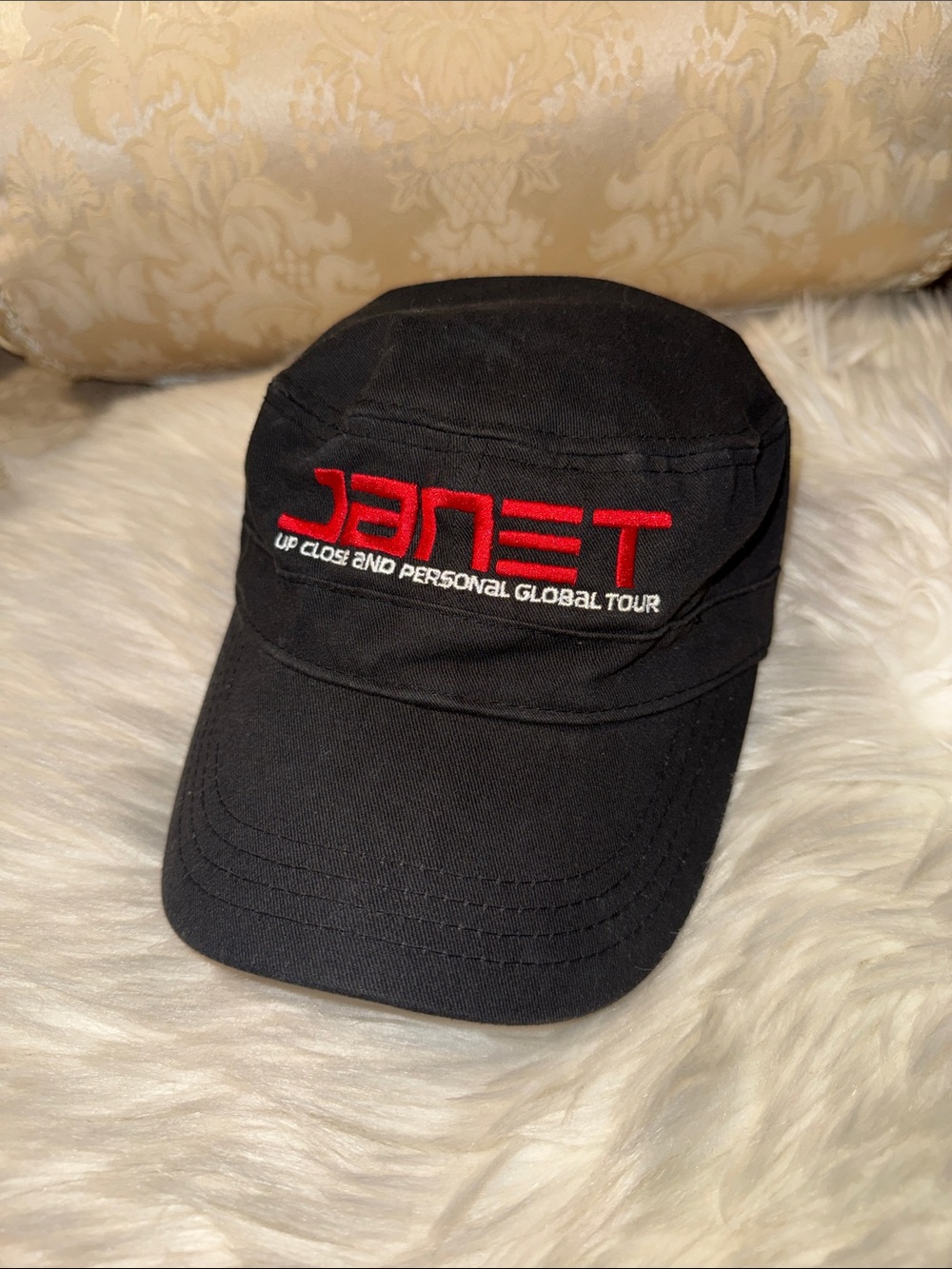 Janet Jackson 'Up Close and Personal' Black Embroidered Military Cap